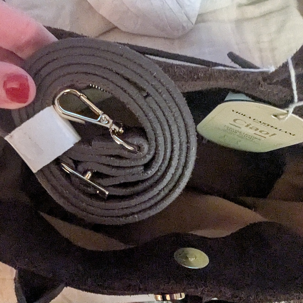 Sophisticated Chocolate Suede Satchel - Picture 7 of 13